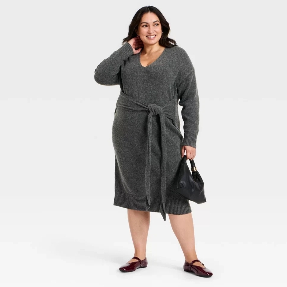 NWT Charcoal Gray Long Sleeve Midi Sweater Dress Size 2X
